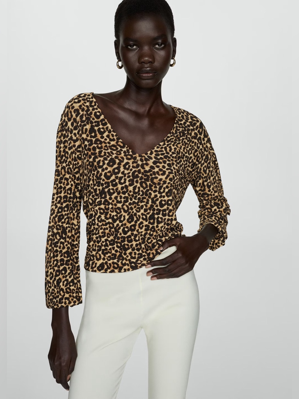Mango Leopard Print V-Neck blouse NWT